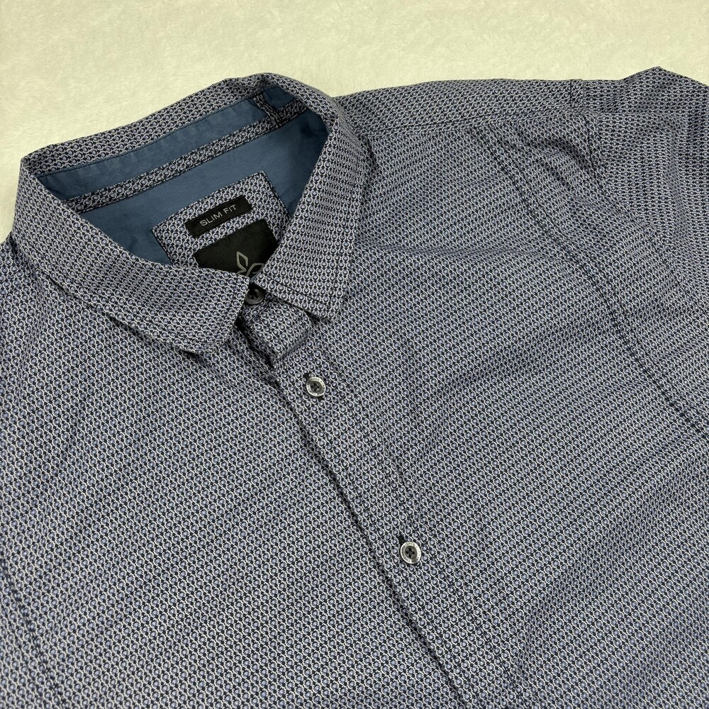 PrAna Shirt Mens XL Blue Floral Long Sleeve Button-Up Slim Fit Cotton Casual